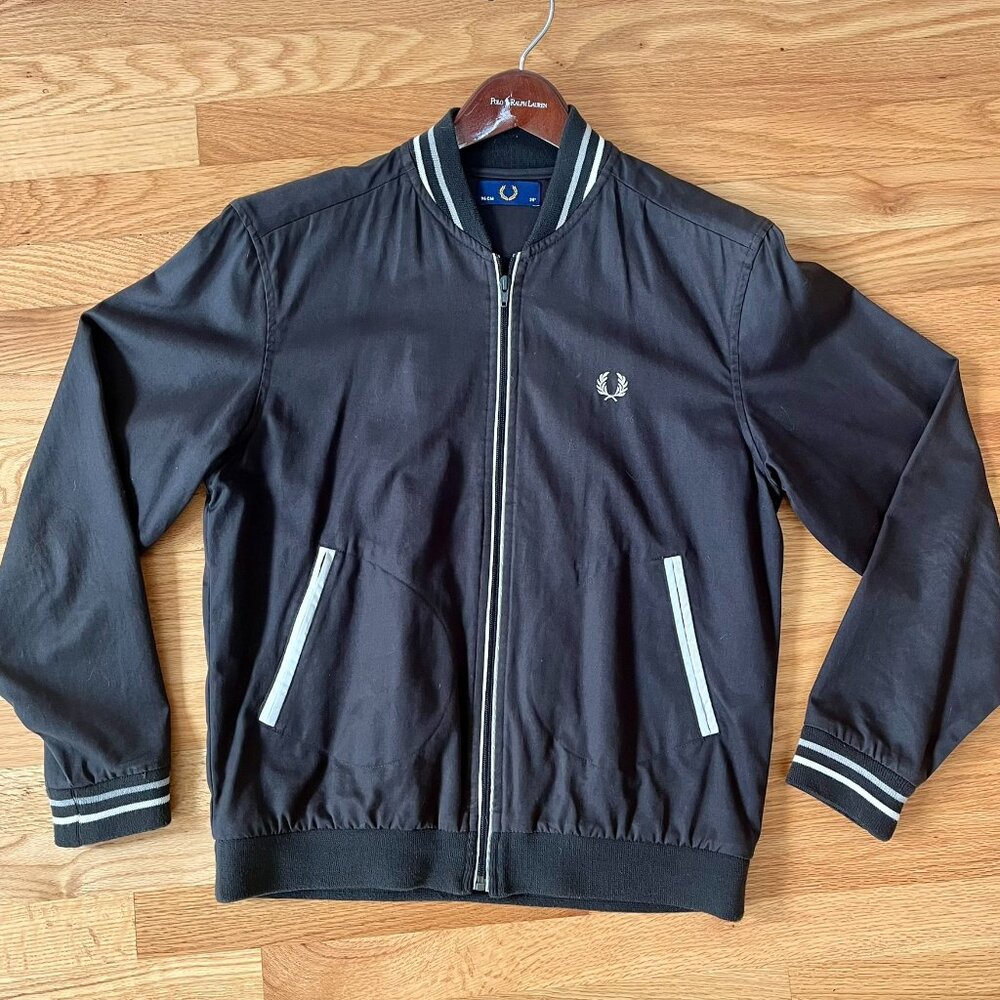 FRED PERRY Dark Navy Zip Up Mod Ska Bomber Jacket 38 Windbreaker